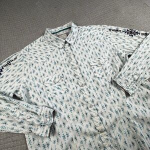 Panhandle Rough Stock Pearl Snap Western Shirt Women‎ XL Aztec White Long Sleeve